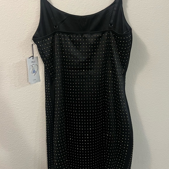 Iris Black Rhinestone Mini Dress | Sparkly Bodycon Party Dress | Juniors Large - Picture 3 of 6